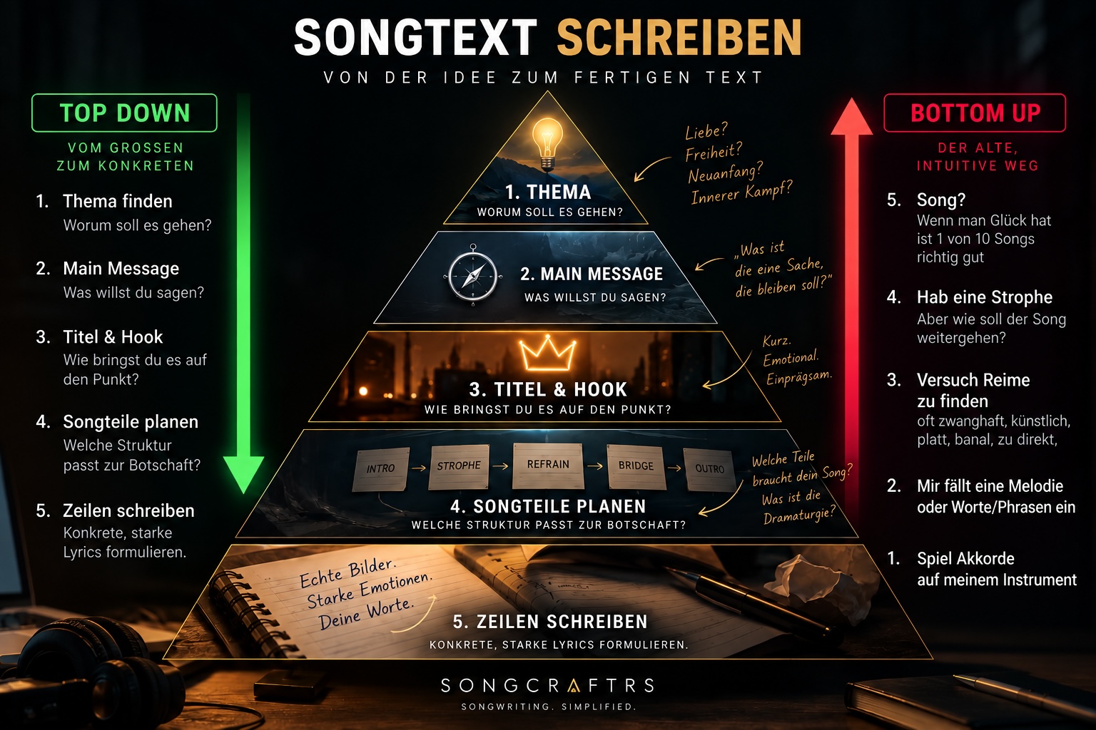 Songtext schreiben: Top-Down- und Bottom-Up-Methode nach Songwriting Simplified